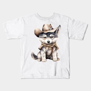 Gray Wolf Wearing a Cowboy Hat Kids T-Shirt